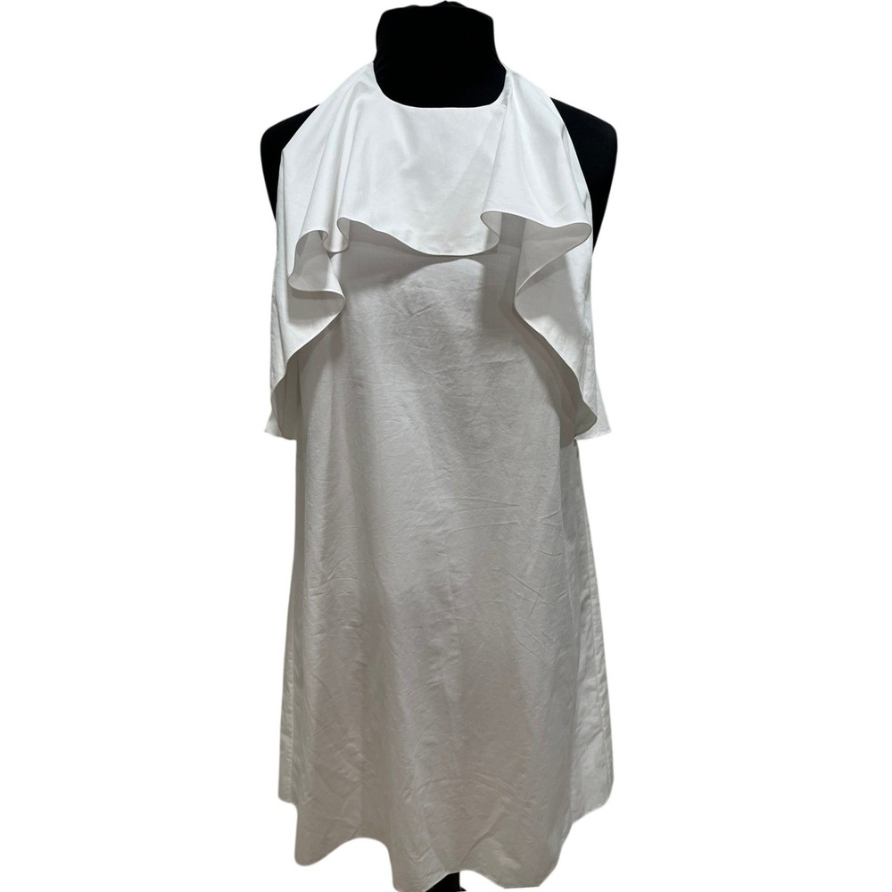 Alice + Olivia White Ruffle Halter Dress Open Back CC703603553 Cotton Mini Dress